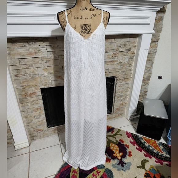 Calvin Klein wedding beach white v neck chevron pattern lined maxi dress size 12 - Picture 1 of 9